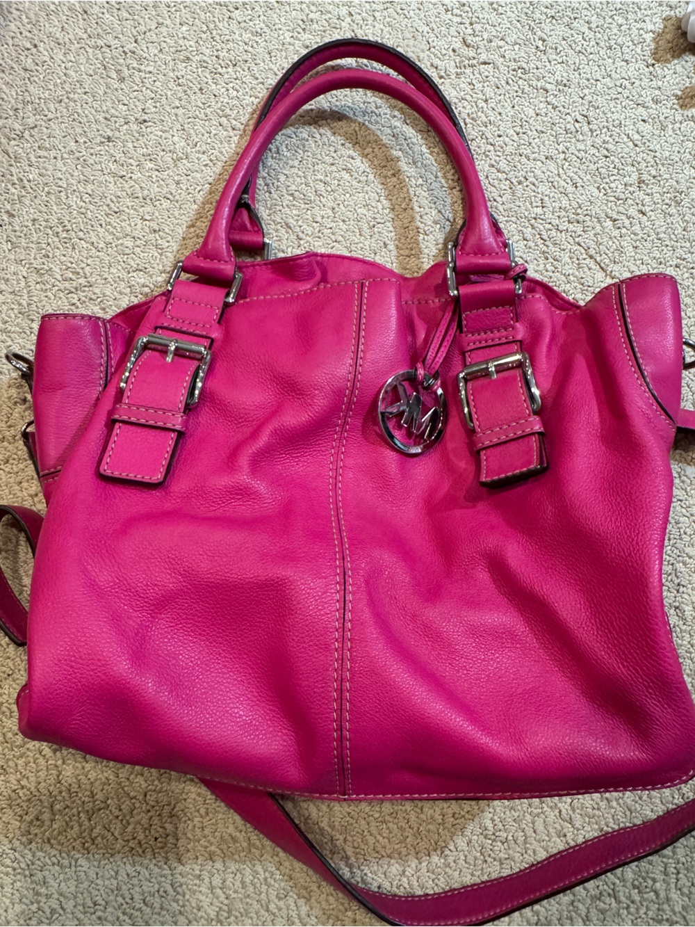 Michael Kors Hot Pink Leather Satchel with Silver Hardware